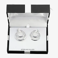 Womens Sterling Silver 27.5mm Oval Hoop Earrings