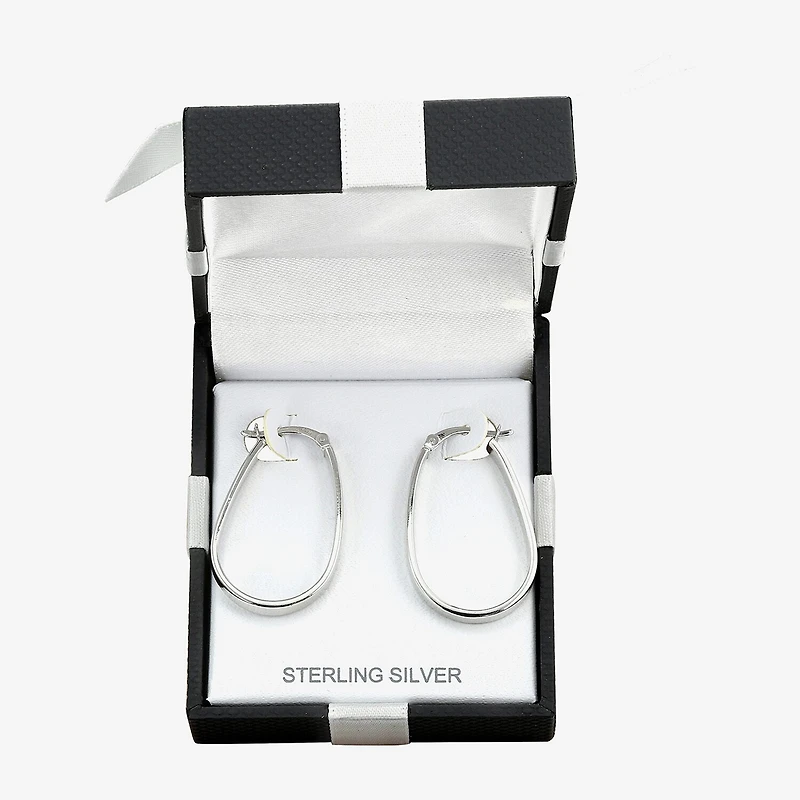 Womens Sterling Silver 32mm Oval Hoop Earrings