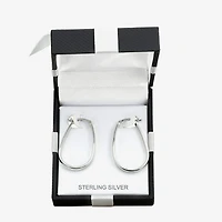 Womens Sterling Silver 32mm Oval Hoop Earrings