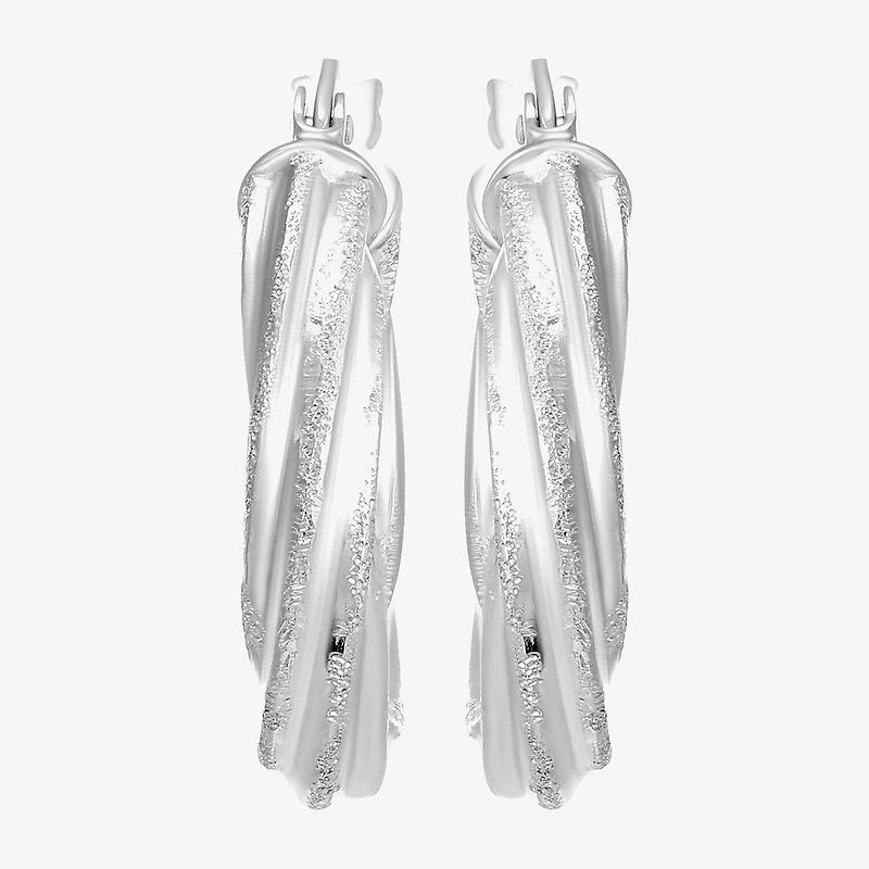 Womens Sterling Silver 20mm Round Hoop Earrings