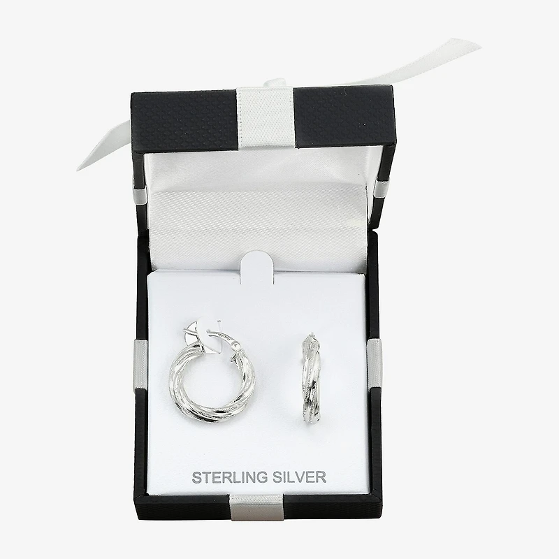 Womens Sterling Silver 20mm Round Hoop Earrings
