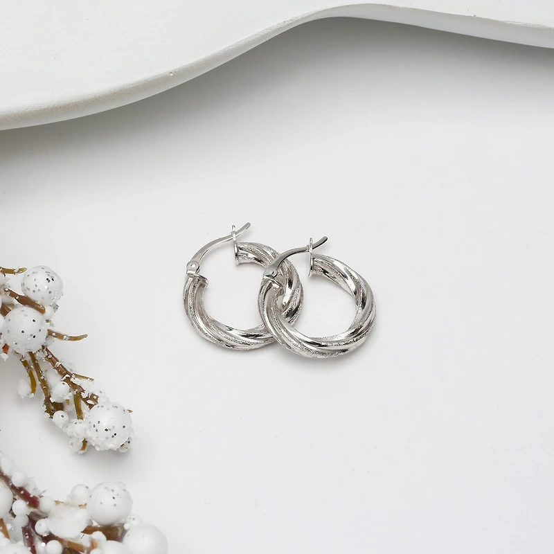 Womens Sterling Silver 20mm Round Hoop Earrings