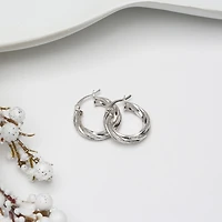 Womens Sterling Silver 20mm Round Hoop Earrings