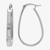Womens Sterling Silver 32mm Oval Hoop Earrings