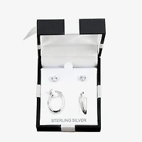 Womens Cubic Zirconia Sterling Silver Oval 2 Pair Earring Set