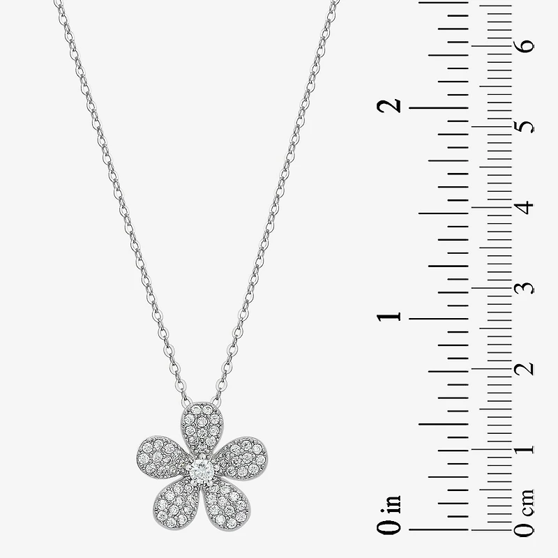 Diamonart Womens White Cubic Zirconia Sterling Silver Flower 18 Inch Pendant Necklace