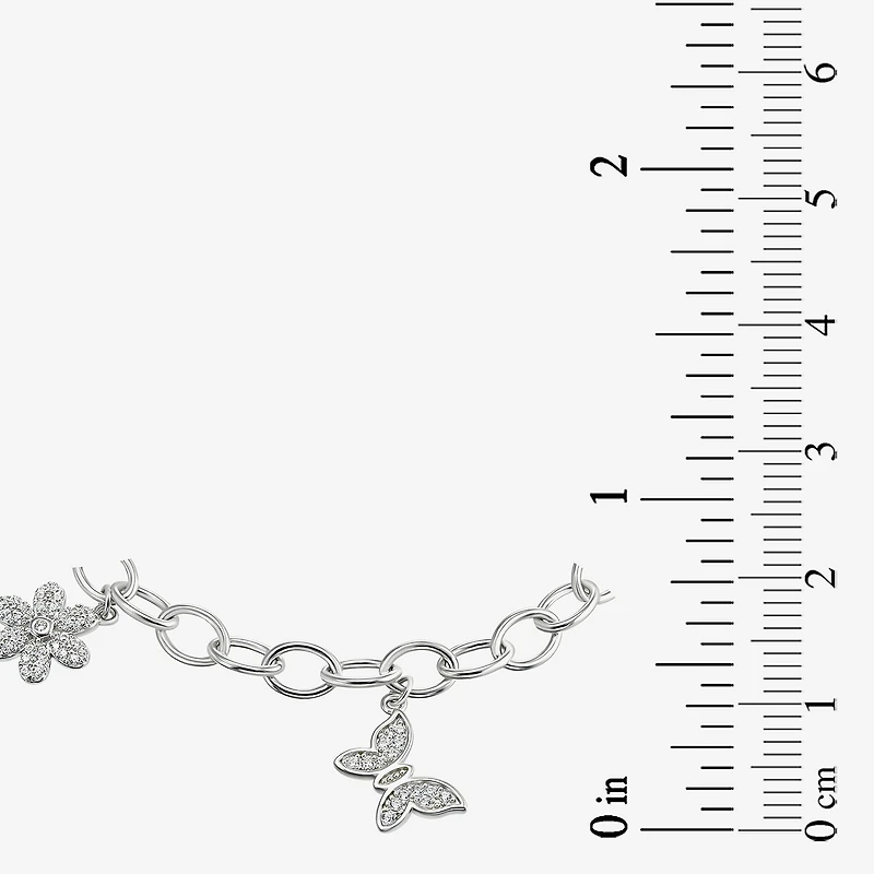 Diamonart Womens Cubic Zirconia Sterling Silver Butterfly Flower Charm Bracelet