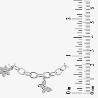 Diamonart Womens Cubic Zirconia Sterling Silver Butterfly Flower Charm Bracelet