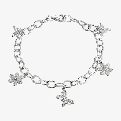 Diamonart Womens Cubic Zirconia Sterling Silver Butterfly Flower Charm Bracelet