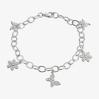Diamonart Womens Cubic Zirconia Sterling Silver Butterfly Flower Charm Bracelet