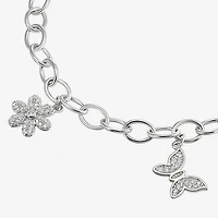 Diamonart Womens Cubic Zirconia Sterling Silver Butterfly Flower Charm Bracelet