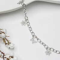 Diamonart Womens Cubic Zirconia Sterling Silver Butterfly Flower Charm Bracelet