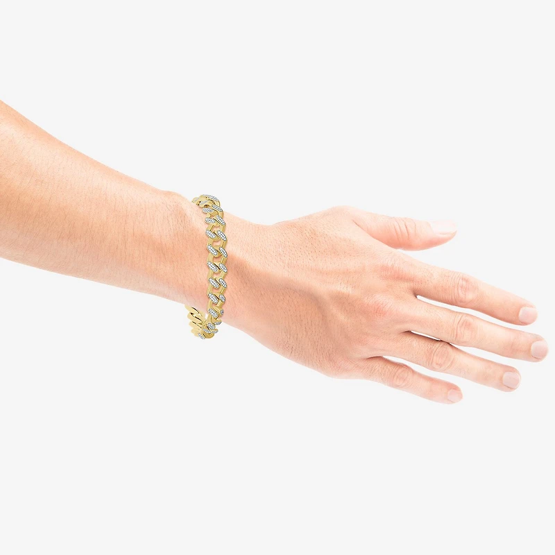 (F / Si2) Mens 14K Gold Over Silver 8 1/2 Inch Semisolid Curb Chain Bracelet