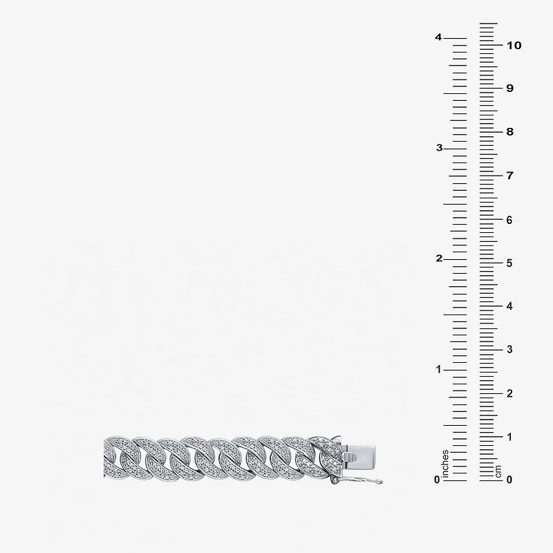 (F / Si2) Mens Sterling Silver 8 1/2 Inch Semisolid Curb Chain Bracelet