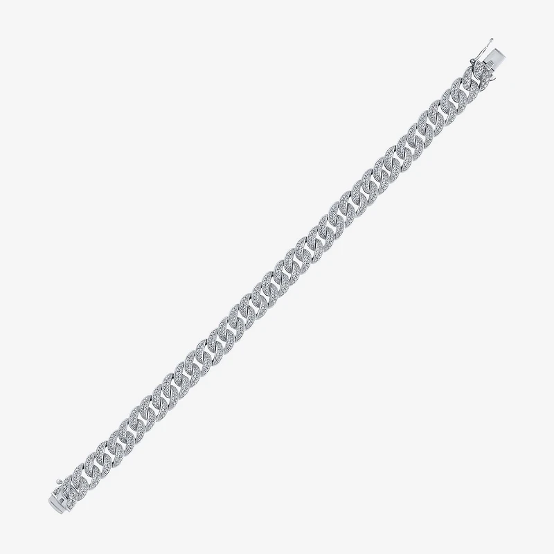 (F / Si2) Mens Sterling Silver 8 1/2 Inch Semisolid Curb Chain Bracelet
