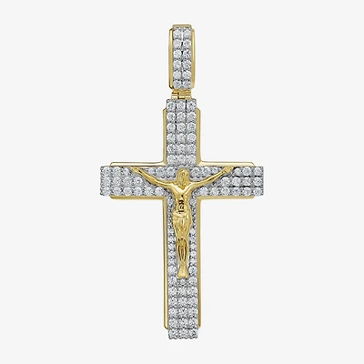 Cross (F / Si2) Mens 1 1/2 CT. T.W. Lab Grown White Diamond 14K Gold Over Silver Cross Pendant