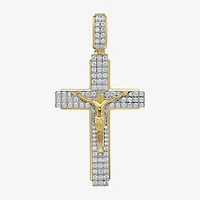 Cross (F / Si2) Mens 1 1/2 CT. T.W. Lab Grown White Diamond 14K Gold Over Silver Cross Pendant