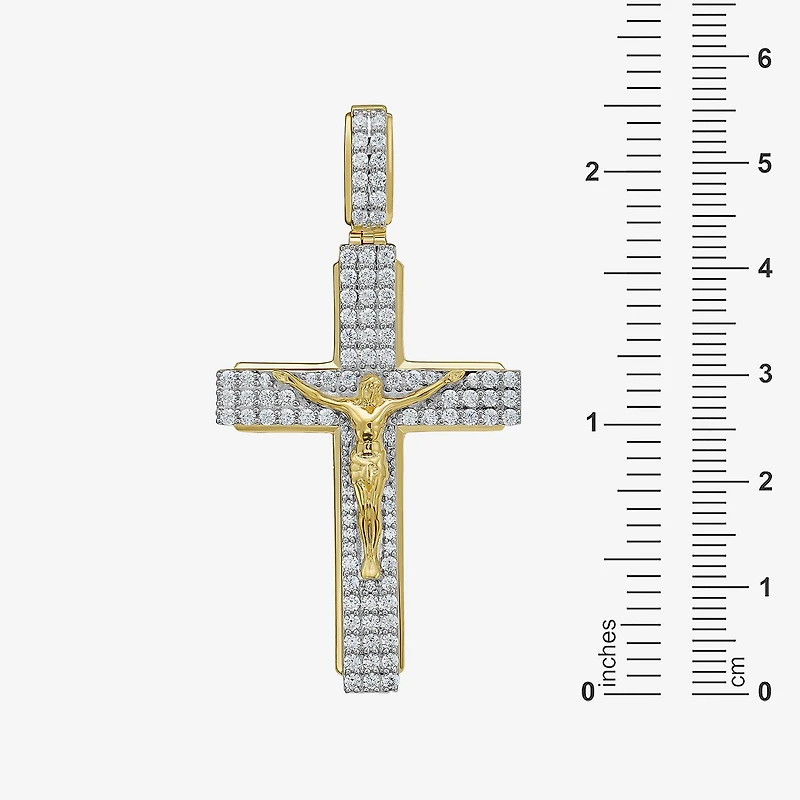 Cross (F / Si2) Mens 1 1/2 CT. T.W. Lab Grown White Diamond 14K Gold Over Silver Cross Pendant