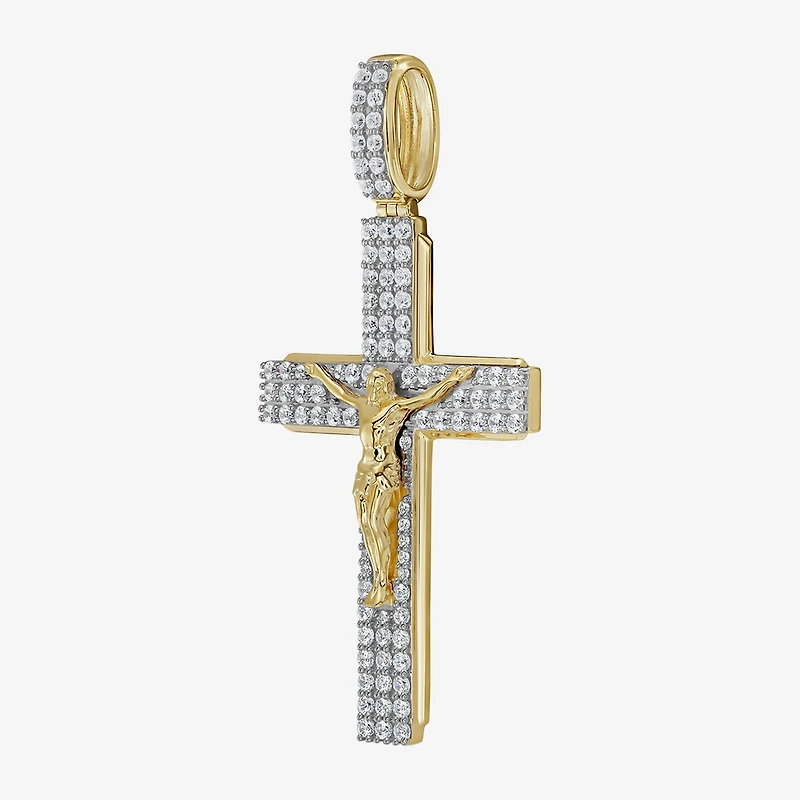 Cross (F / Si2) Mens 1 1/2 CT. T.W. Lab Grown White Diamond 14K Gold Over Silver Cross Pendant