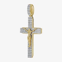 Cross (F / Si2) Mens 1 1/2 CT. T.W. Lab Grown White Diamond 14K Gold Over Silver Cross Pendant