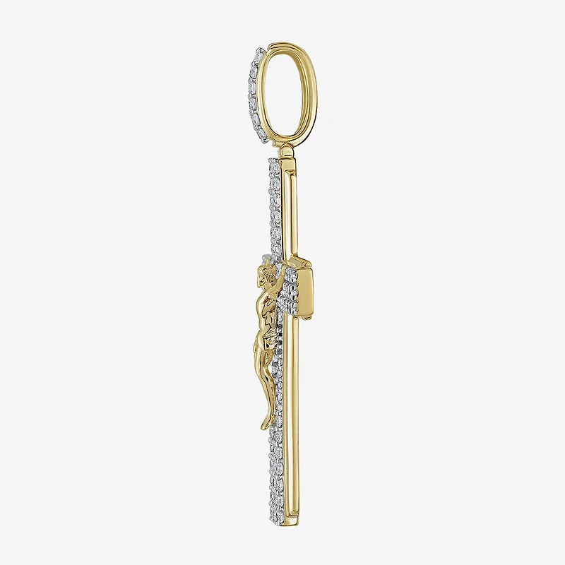 Cross (F / Si2) Mens 1 1/2 CT. T.W. Lab Grown White Diamond 14K Gold Over Silver Cross Pendant