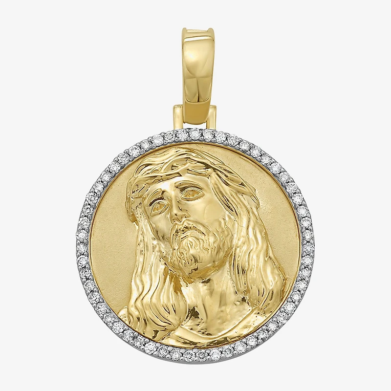 Jesus (F / Si2) Mens 1/2 CT. T.W. Lab Grown White Diamond 14K Gold Over Silver Round Pendant