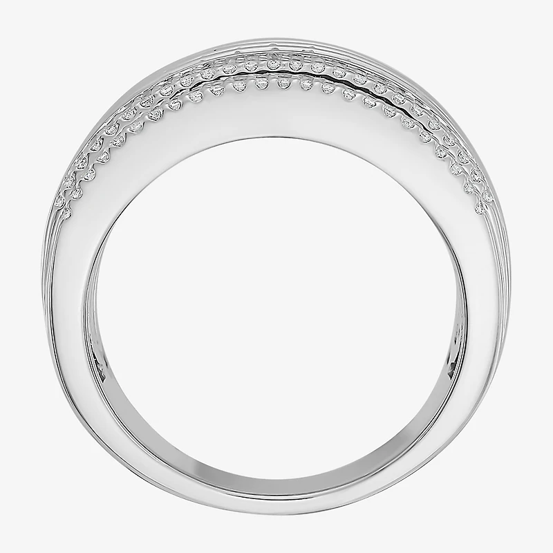 (F / Si2) Mens 13.5MM 1 1/2 CT. T.W. Lab Grown White Diamond Sterling Silver Band