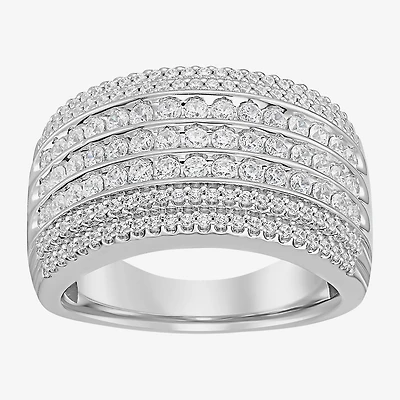 (F / Si2) Mens 13.5MM 1 1/2 CT. T.W. Lab Grown White Diamond Sterling Silver Band