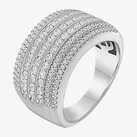 (F / Si2) Mens 13.5MM 1 1/2 CT. T.W. Lab Grown White Diamond Sterling Silver Band