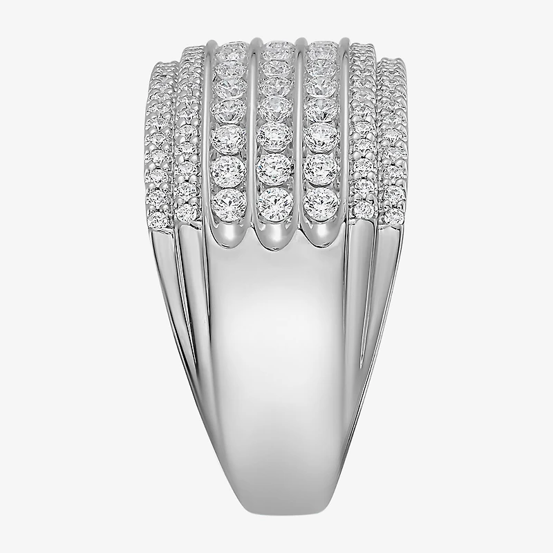 (F / Si2) Mens 13.5MM 1 1/2 CT. T.W. Lab Grown White Diamond Sterling Silver Band