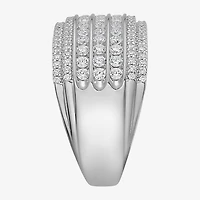 (F / Si2) Mens 13.5MM 1 1/2 CT. T.W. Lab Grown White Diamond Sterling Silver Band