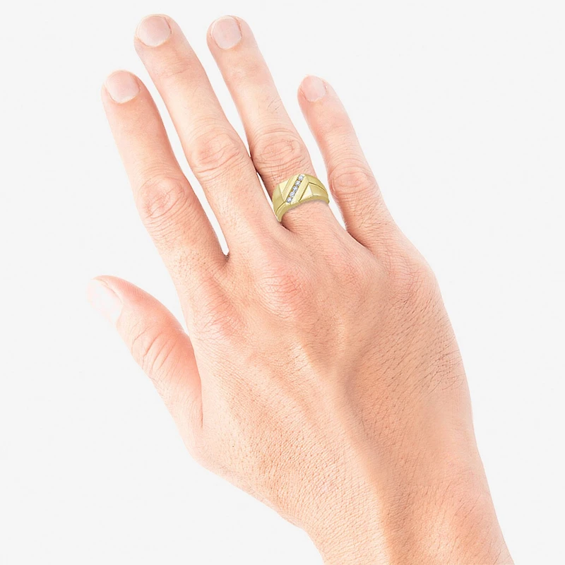(F / Si2) Mens 11M 1/3 CT. T.W. Lab Grown White Diamond 14K Gold Over Silver Band