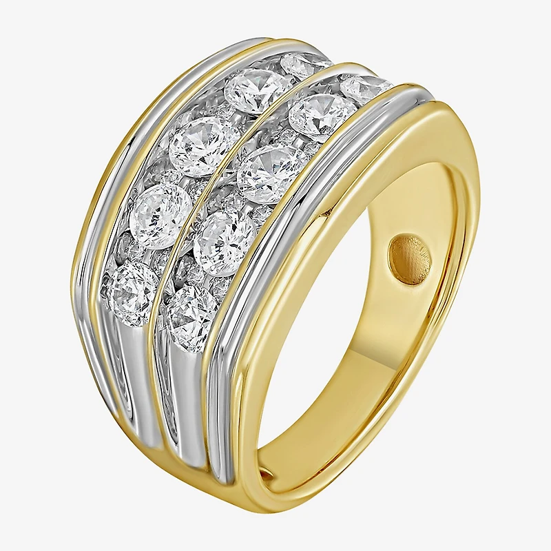 (F / Si2) Mens 14MM 2 CT. T.W. Lab Grown White Diamond 14K Gold Over Silver Band