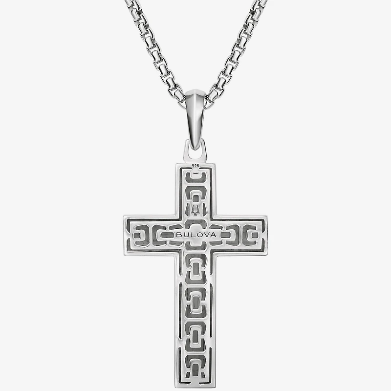 Bulova Mens Stainless Steel Cross 24 Inch Pendant Necklace