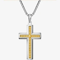 Bulova Mens Stainless Steel Cross 24 Inch Pendant Necklace