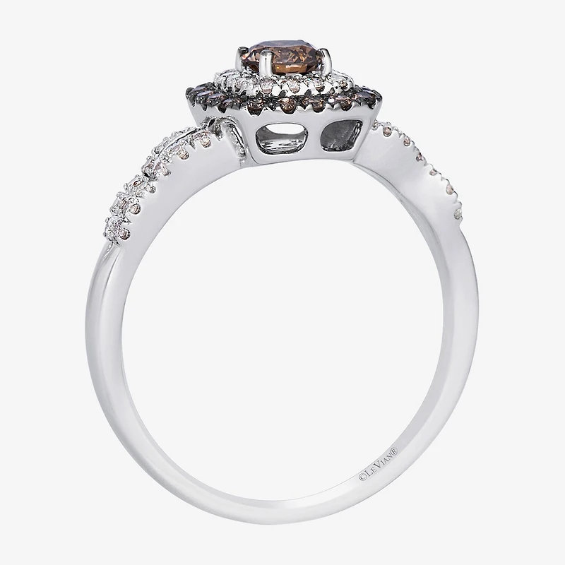 Levian Corp Womens 1/2 CT. T.W. Natural Champagne Diamond 14K Gold Oval Halo Side Stone Cocktail Ring