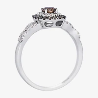 Levian Corp Womens 1/2 CT. T.W. Natural Champagne Diamond 14K Gold Oval Halo Side Stone Cocktail Ring