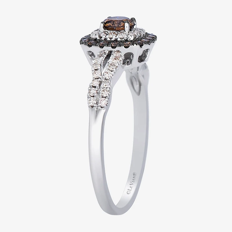 Levian Corp Womens 1/2 CT. T.W. Natural Champagne Diamond 14K Gold Oval Halo Side Stone Cocktail Ring