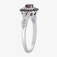 Levian Corp Womens 1/2 CT. T.W. Natural Champagne Diamond 14K Gold Oval Halo Side Stone Cocktail Ring