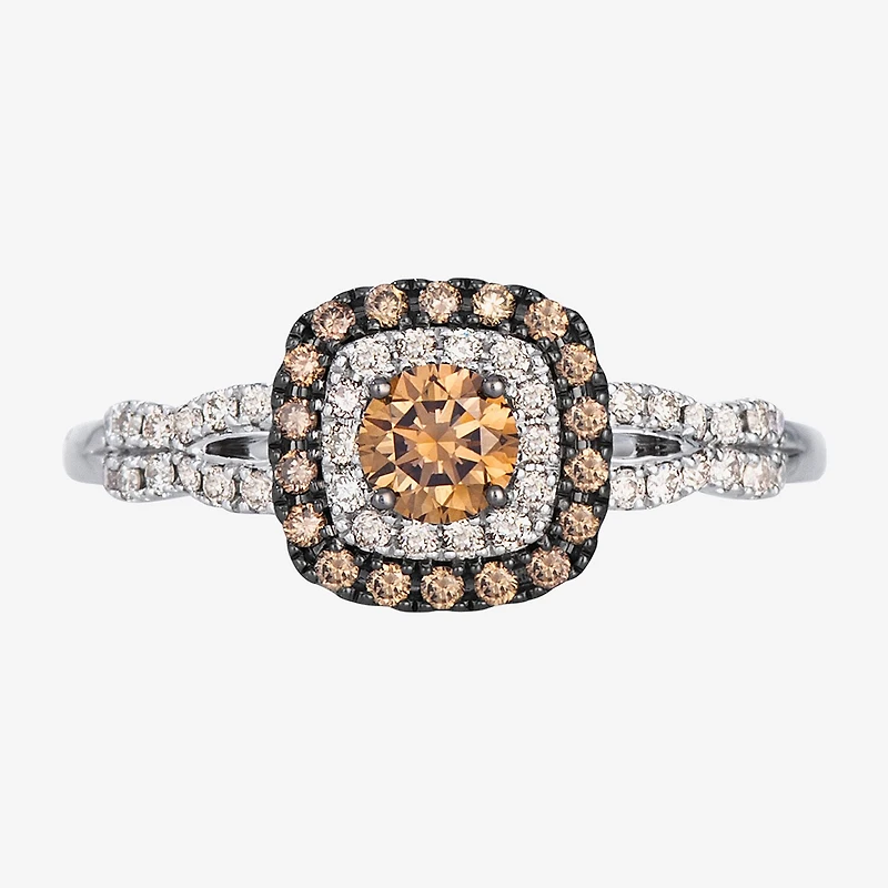 Levian Corp Womens 1/2 CT. T.W. Natural Champagne Diamond 14K Gold Oval Halo Side Stone Cocktail Ring