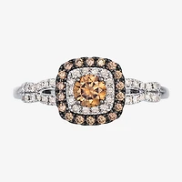 Levian Corp Womens 1/2 CT. T.W. Natural Champagne Diamond 14K Gold Oval Halo Side Stone Cocktail Ring