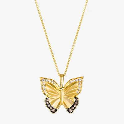 Levian Corp Butterfly Womens 1/4 CT. T.W. Natural Champagne Diamond 14K Gold Butterfly Pendant Necklace