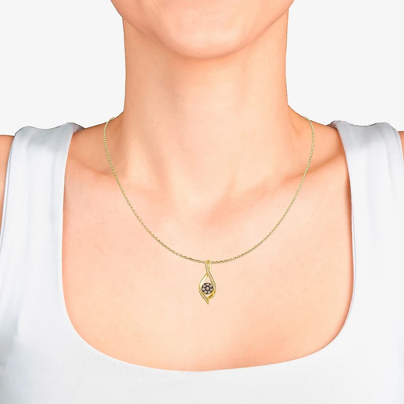 Levian Corp Le Vian (Champagne, I1-I2) Womens 1/3 CT. T.W. Natural Champagne Diamond 14K Gold Pendant Necklace