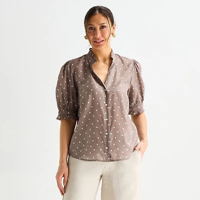 Liz Claiborne Womens Tall Short Sleeve Blouse