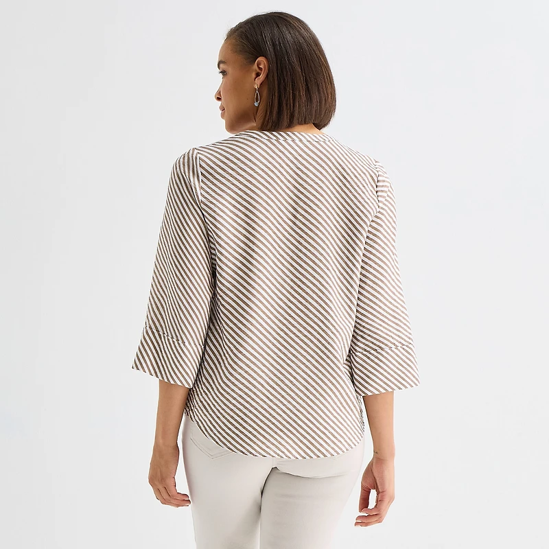 Liz Claiborne Womens Tall Split Crew Neck 3/4 Sleeve Blouse