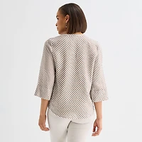 Liz Claiborne Womens Tall Split Crew Neck 3/4 Sleeve Blouse