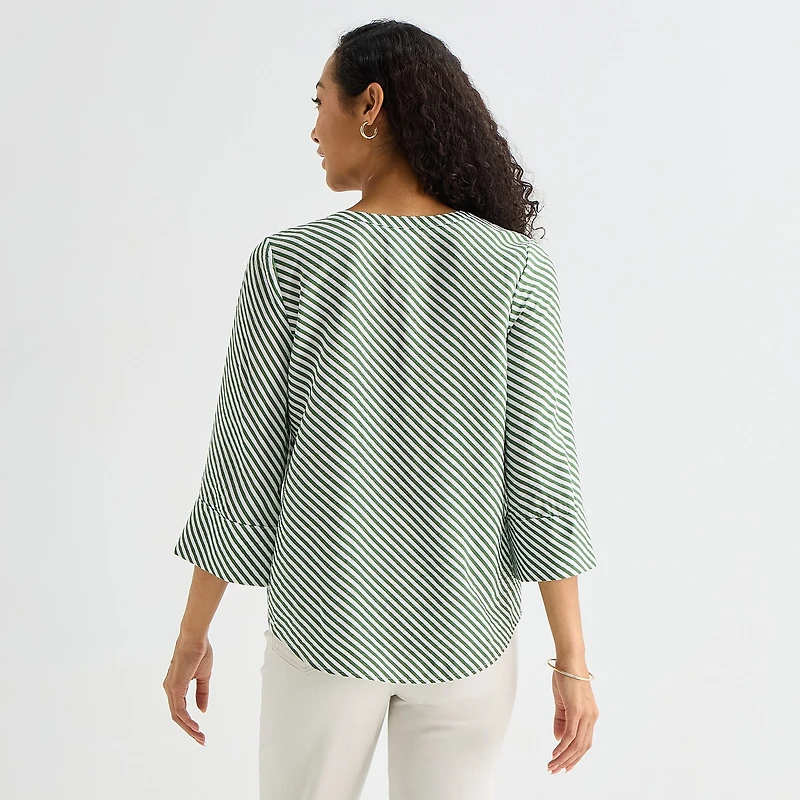 Liz Claiborne Womens Tall Split Crew Neck 3/4 Sleeve Blouse