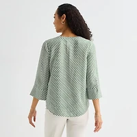 Liz Claiborne Womens Tall Split Crew Neck 3/4 Sleeve Blouse