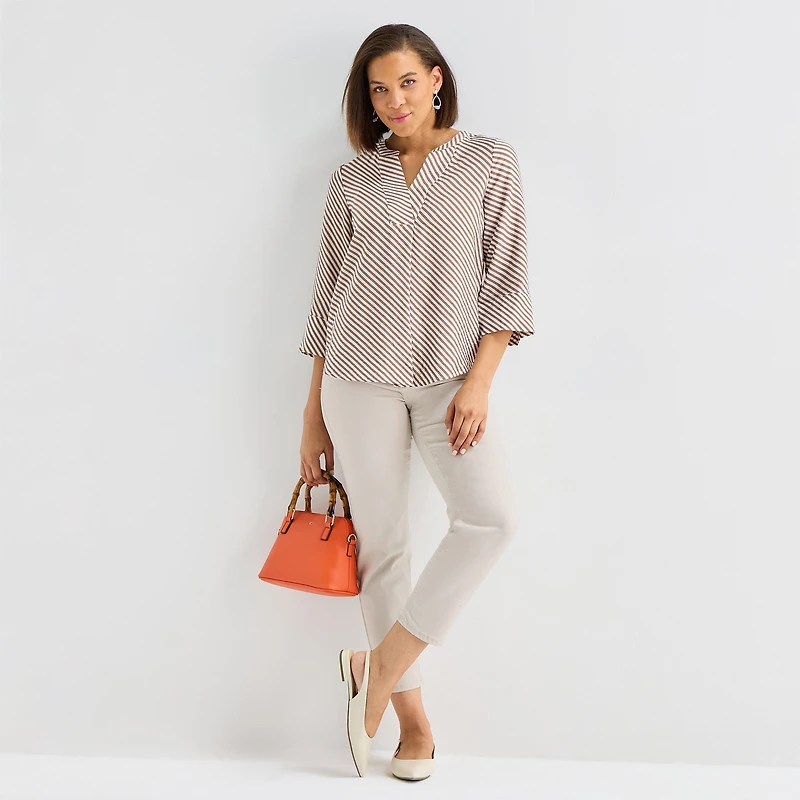 Liz Claiborne Womens Tall Split Crew Neck 3/4 Sleeve Blouse