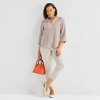 Liz Claiborne Womens Tall Split Crew Neck 3/4 Sleeve Blouse